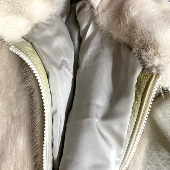Vintage Oversized Beige Leather Tan Fur zip Front Jacket Coat XXL - Picture 5 of 16